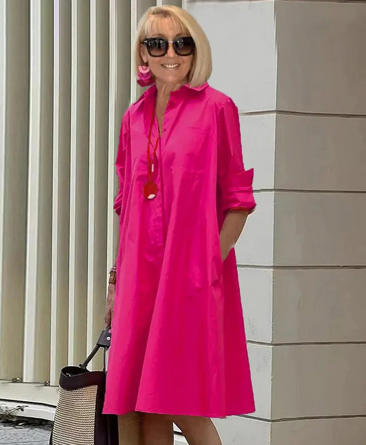 Long Sleeve Pocket Mid-Length Dress