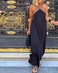 Cross Backless Contrast Color Elegant Dress