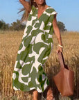 Patterned Deep V Midi Dress