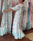 Women's V-neck leaf print maxi dress