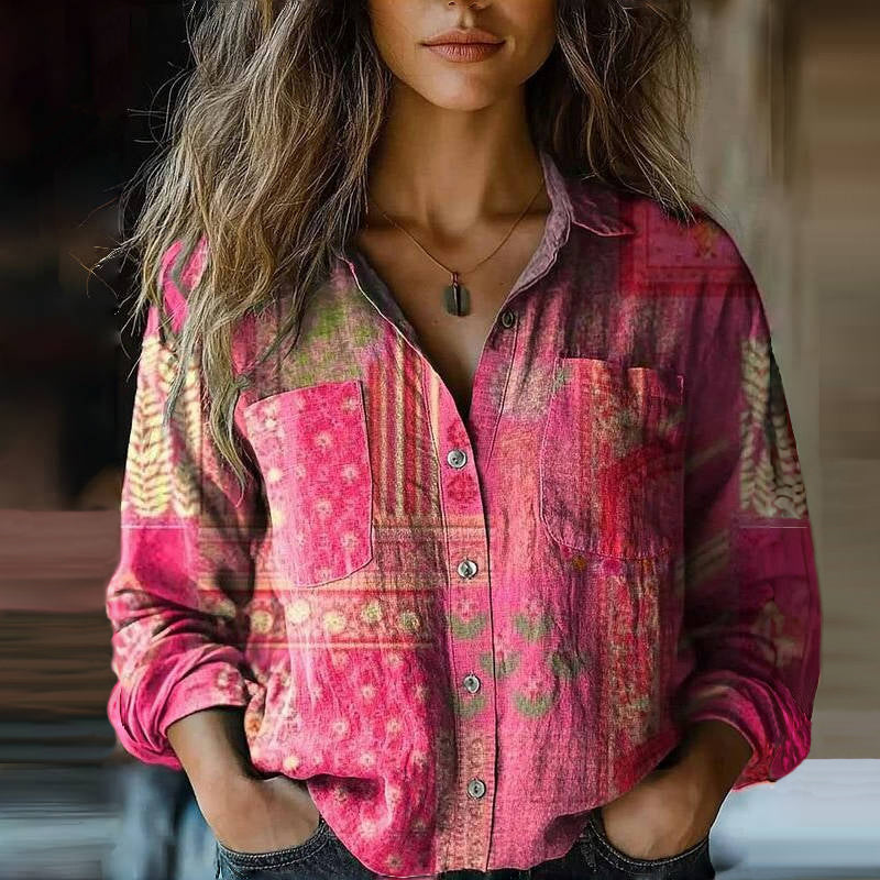 Retro Floral Print Blouse with Soft Fit