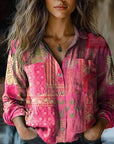Retro Floral Print Blouse with Soft Fit