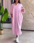 Loose Fit Shirt Dress with Classic Stripes