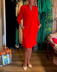 Solid color V-neck Long Sleeve Dress