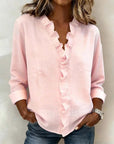 Ruffle V-Neck Long-Sleeve Blouse