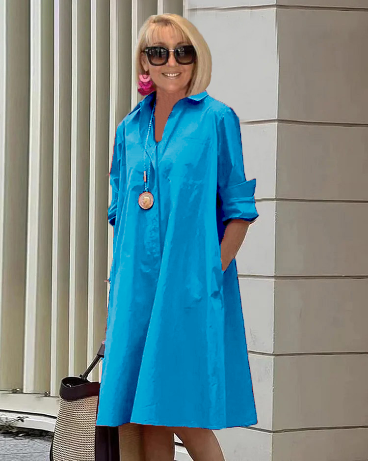 Long Sleeve Pocket Mid-Length Dress