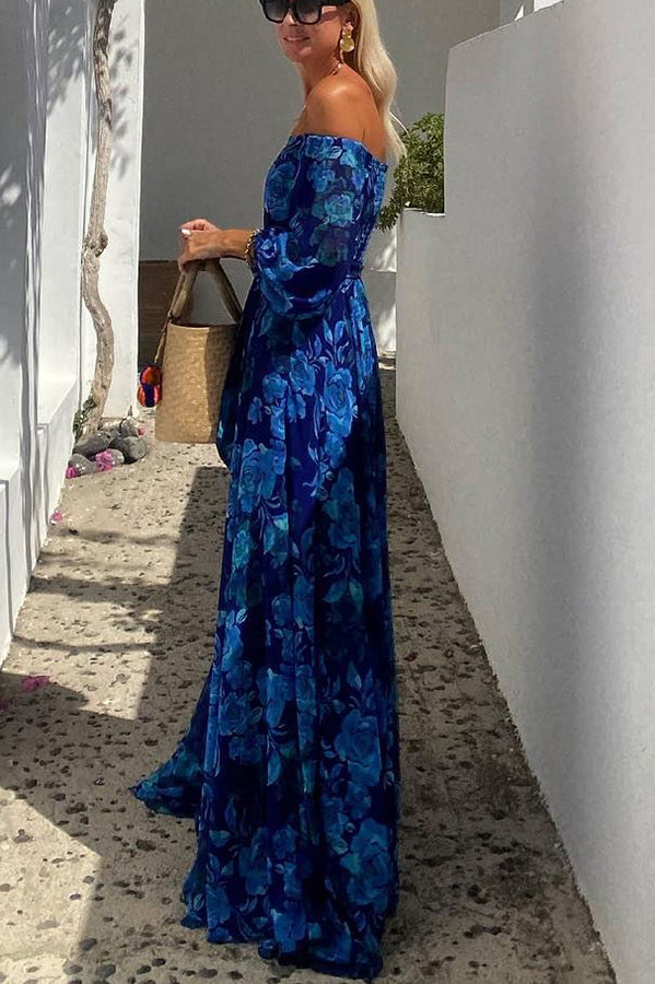 Off-Shoulder Floral Flowy Maxi Dress