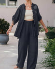 Long Sleeve Shirt Top Pants Two Piece-Set