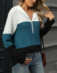 Color Block Hooded Long Sleeve T-Shirt