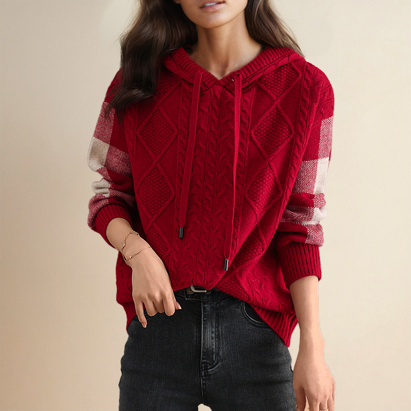 Jacquard Knit Hoodie Sweater