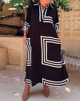 Lapel rectangular printed casual dress