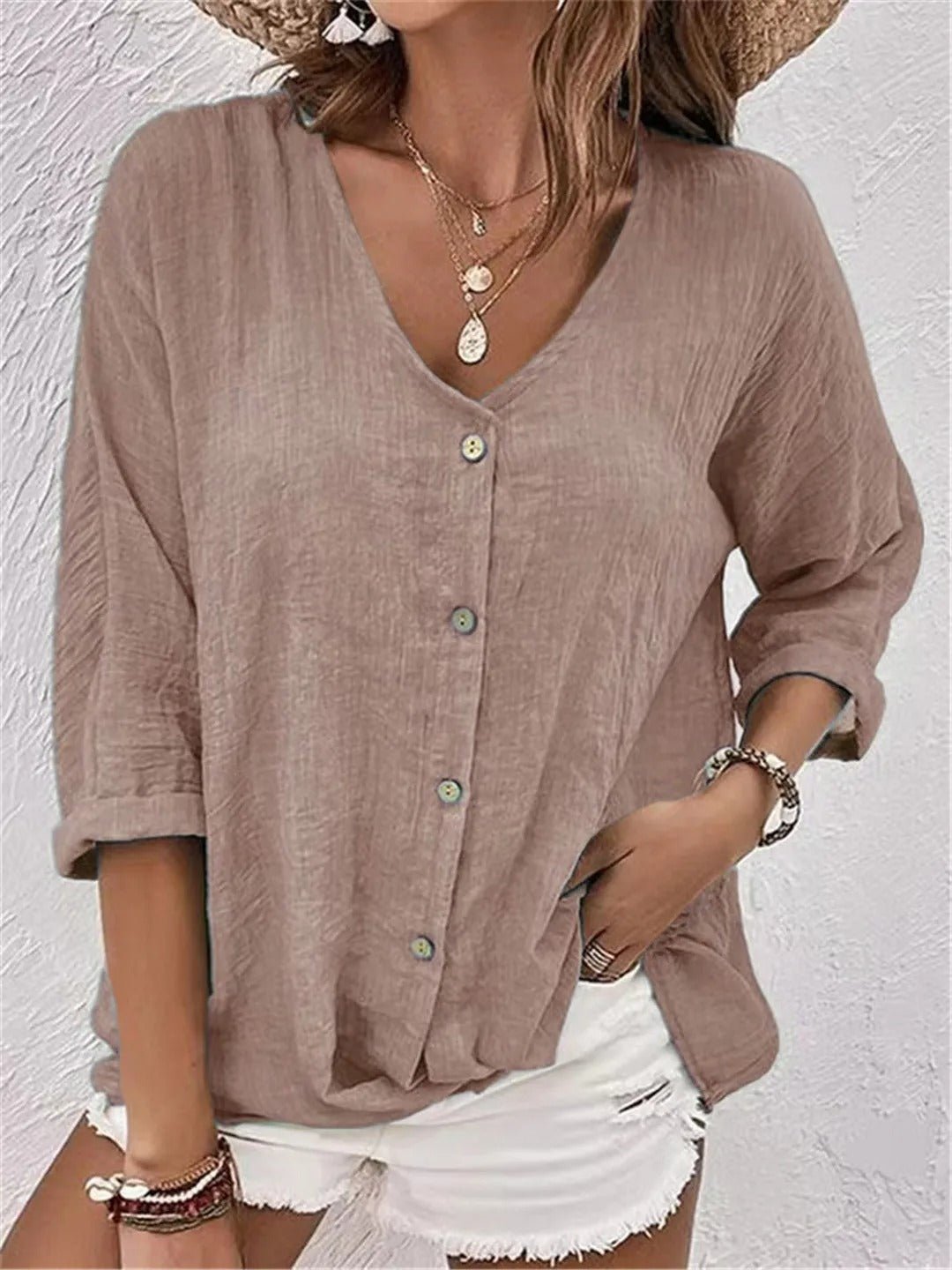 Effortless V-Neck Button-Up Top