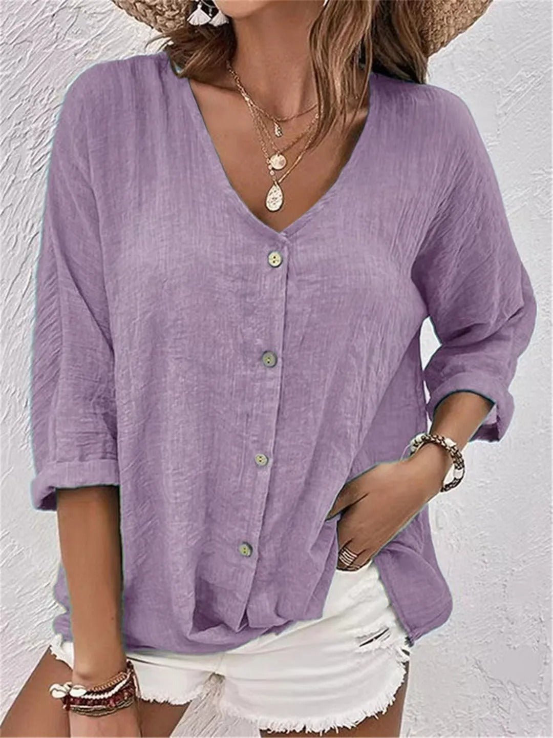 Effortless V-Neck Button-Up Top