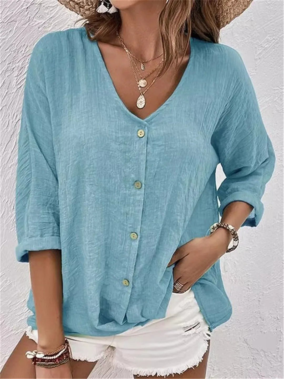 Effortless V-Neck Button-Up Top