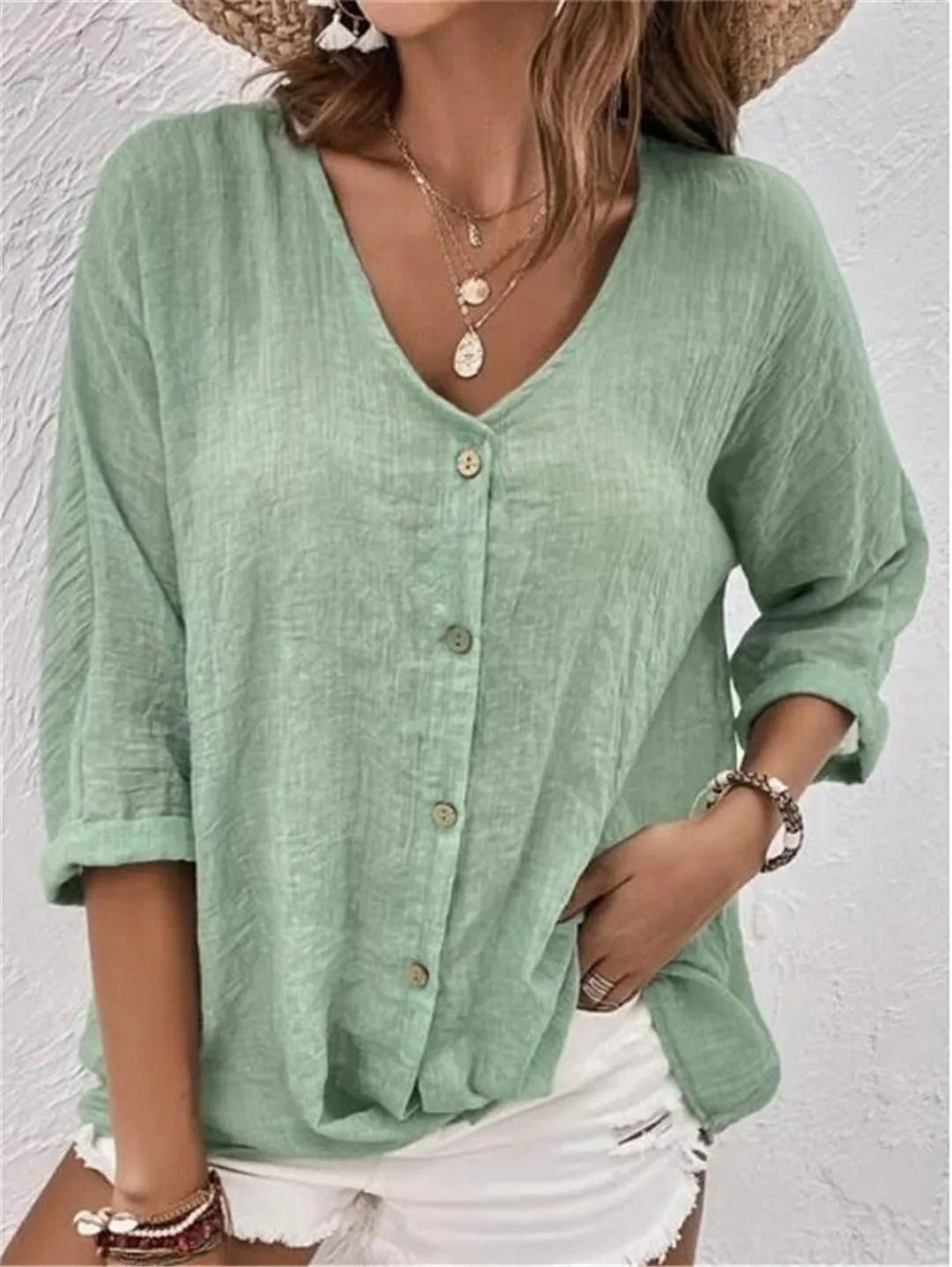 Effortless V-Neck Button-Up Top