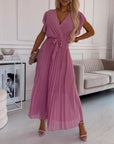 Solid color ruffled sleeves V-neck elegant dress
