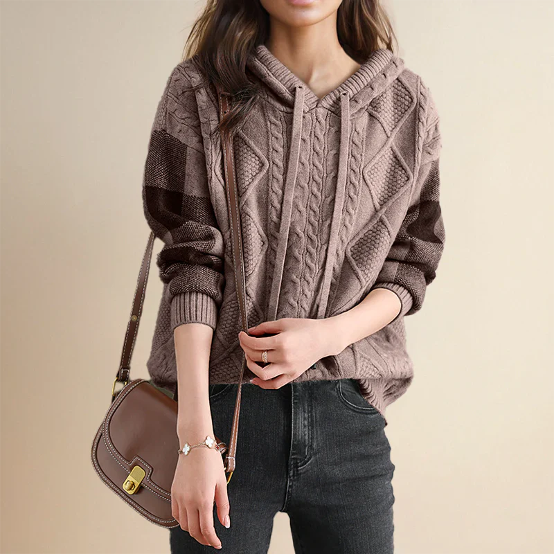 Jacquard Knit Hoodie Sweater