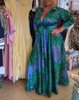 Long Sleeve V-Neck Fitted Swing Dress
