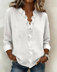 Ruffle V-Neck Long-Sleeve Blouse