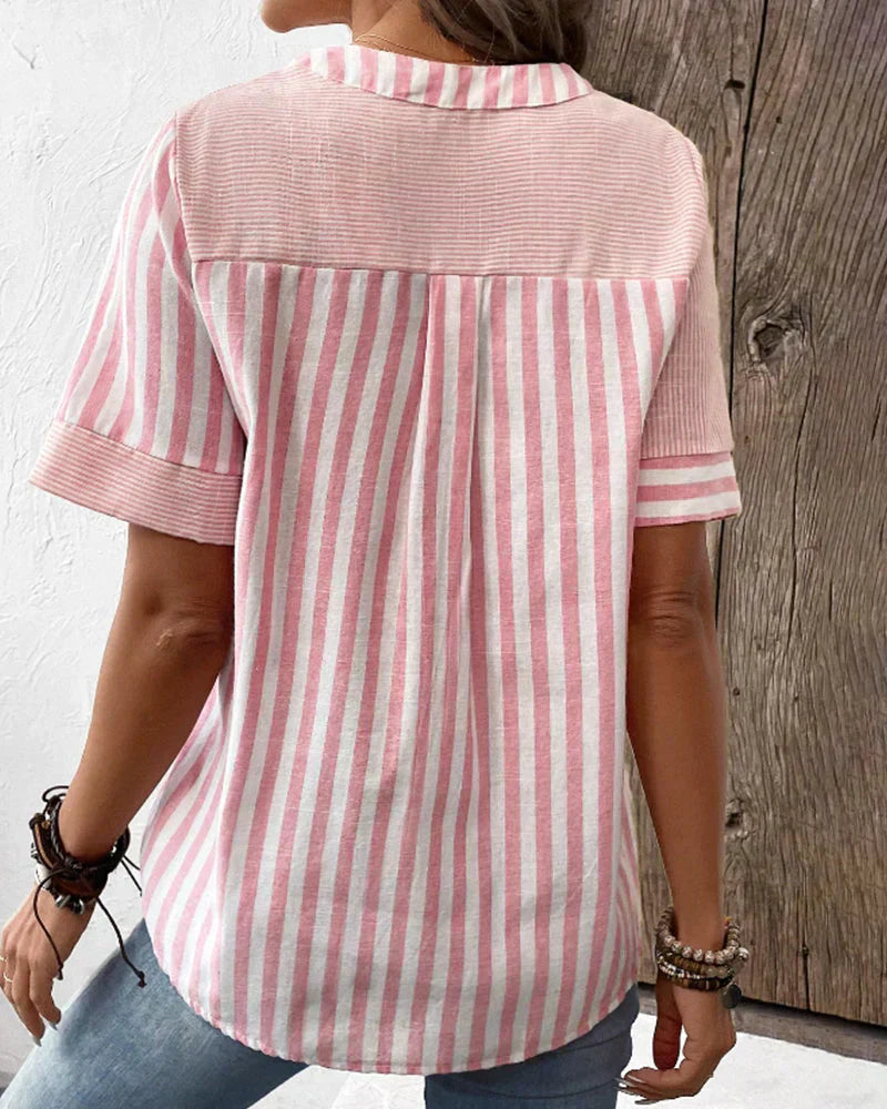 Classic Striped Button Up Blouse