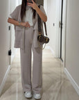 Chic Top and Pants Outfit with Stretch Waist