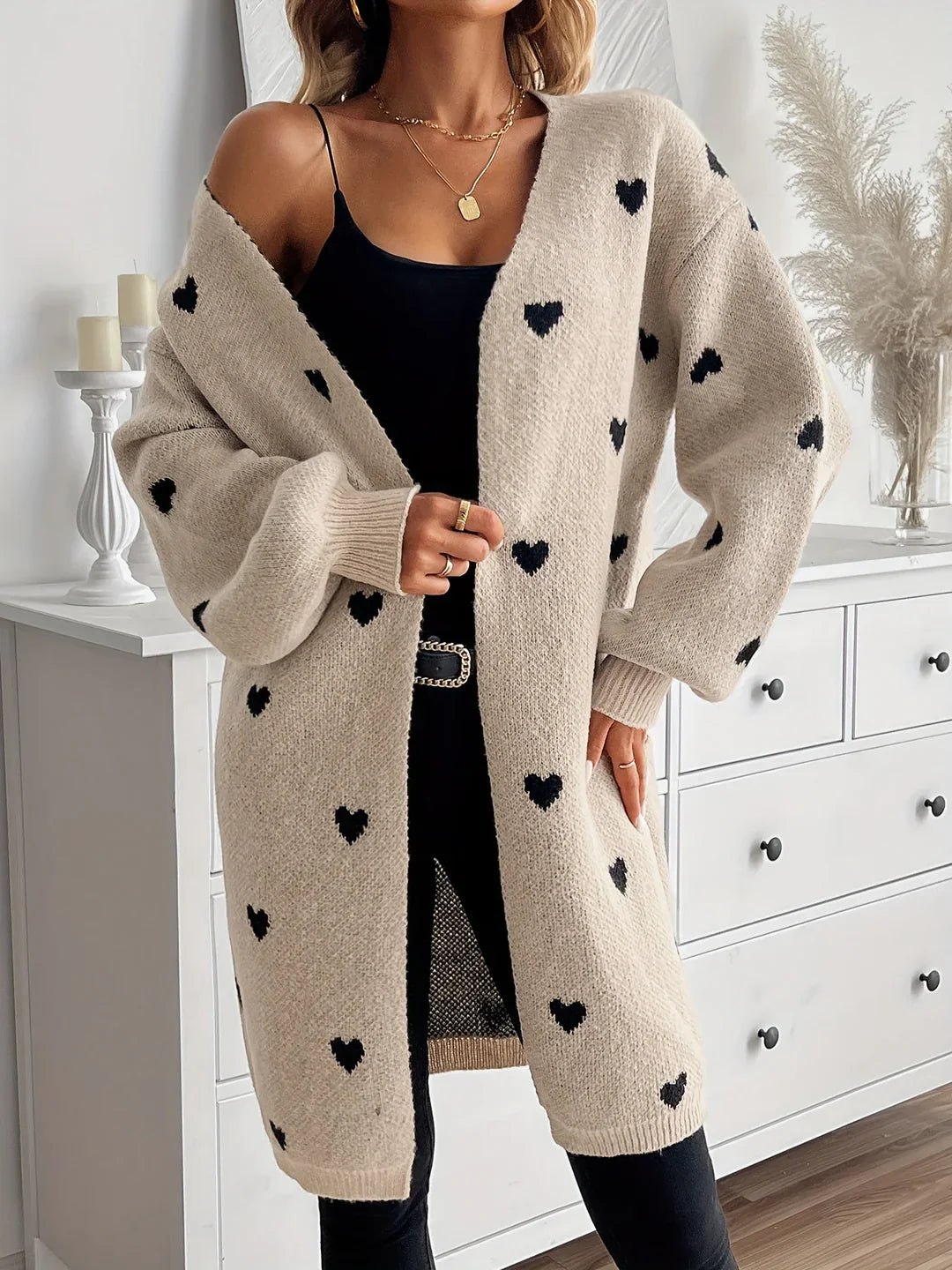 Julia Cozy Cardigan with Heart Pattern Design