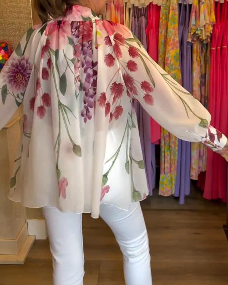 Printed Casual Lantern Sleeve Top