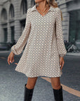 Lapel Long Sleeve Printed Dress