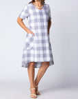 Floaty Check Dress in Soft White Fabric