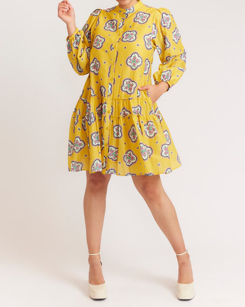 Printed Loose Pleated Dress