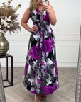 Floral print sleeveless pleated elegant dress