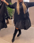 Long sleeve panel loose hooded dress