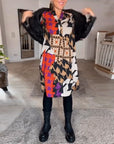 Printed v-neck long sleeve dress