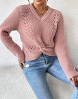 V-neck Twisted Sweater Pullover for Women's