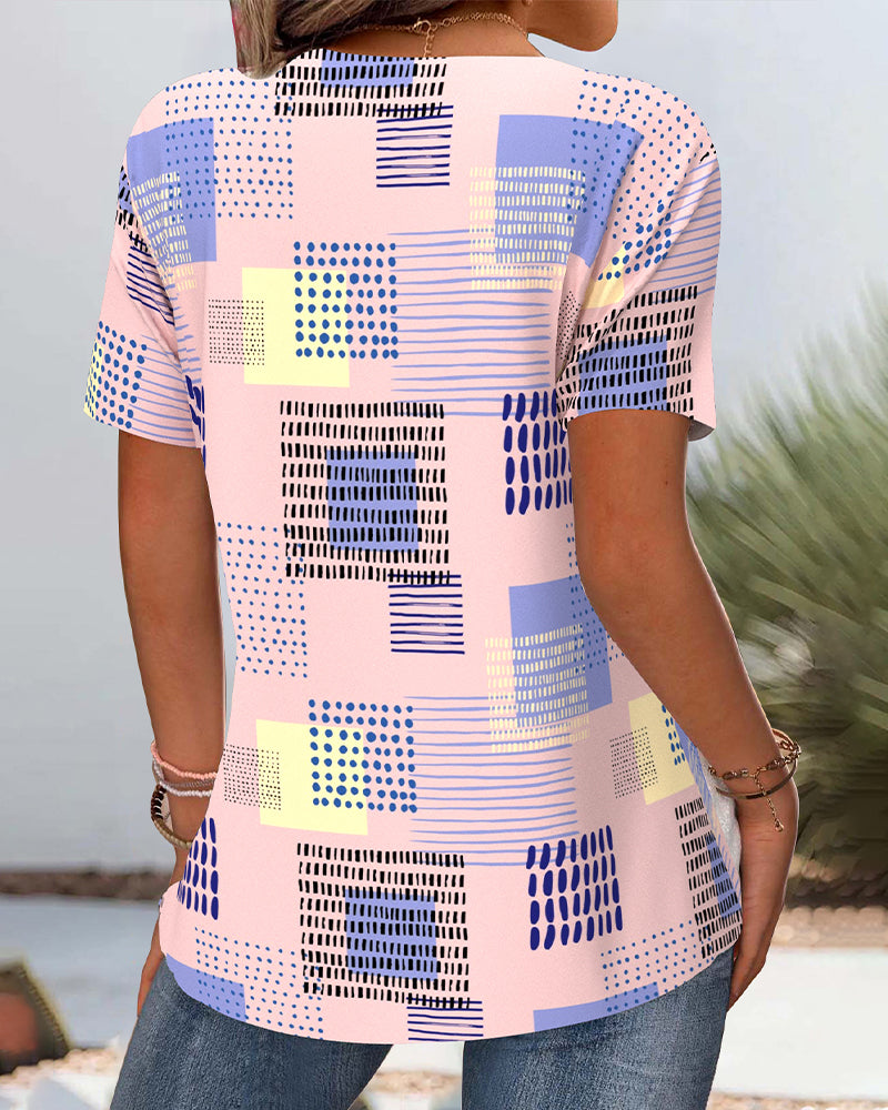 Casual Printed Scoop V-Neck T-Shirt
