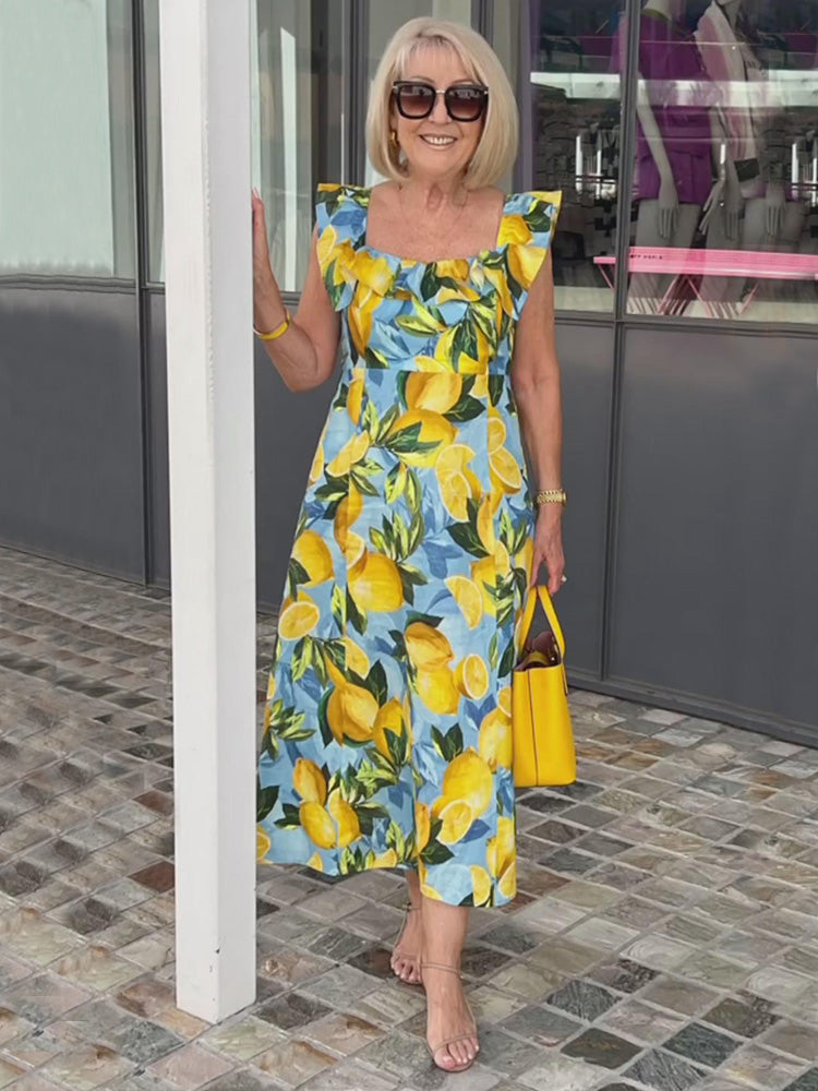 Lemon Print Tunic Dress with Relaxed Fit