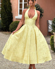Elegant Embroidered Deep V Sleeveless Dress
