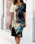 Round Neck Printed Straight Dress