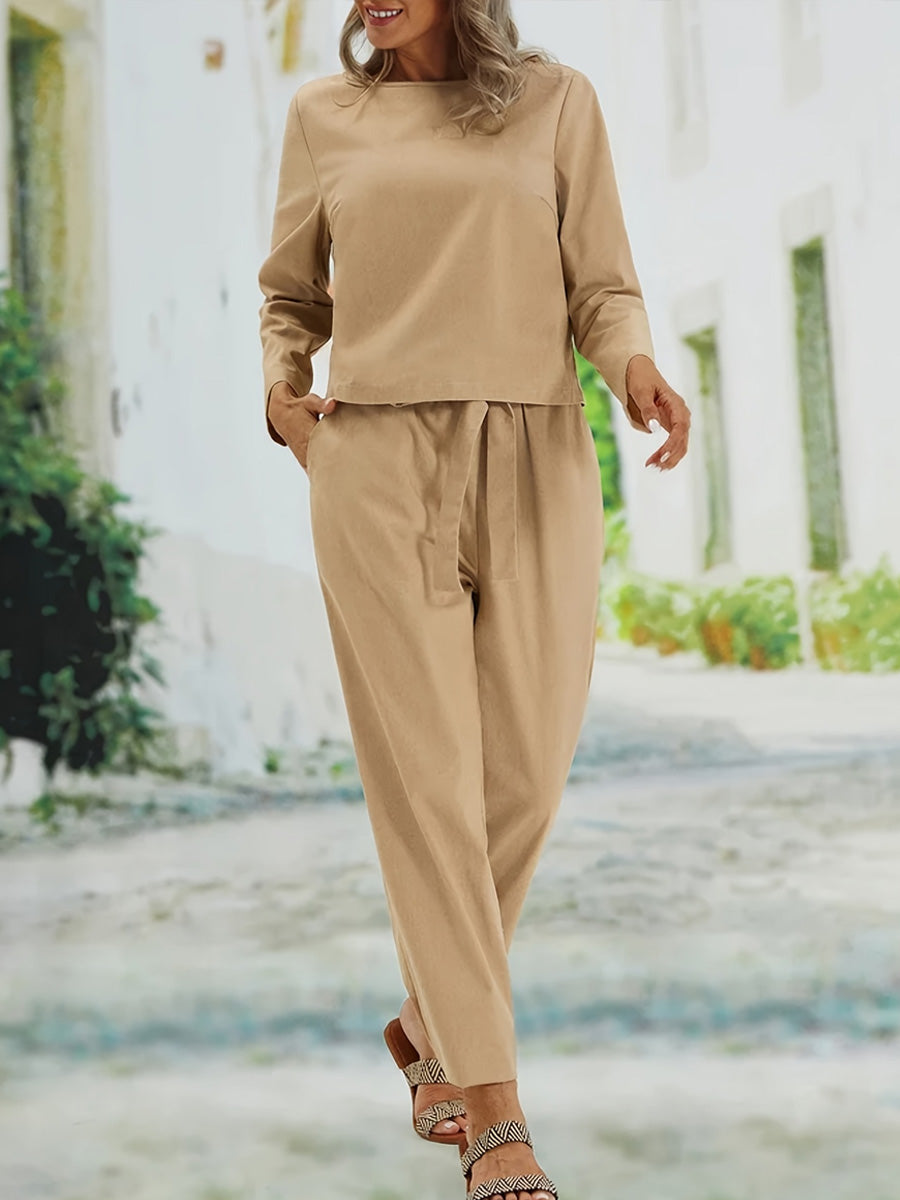 Sleeve Crew Neck Two-Piece Set