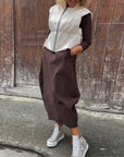 Simple solid color pocket long sleeve elegant dress