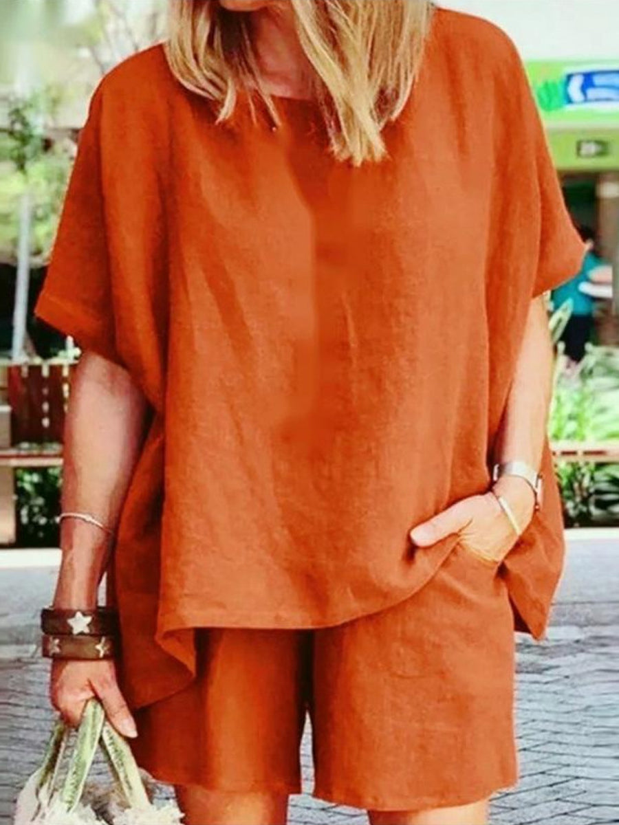 Loose Short Sleeve Shorts Two Piece-Set