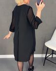 Pleated patchwork mesh solid color dress