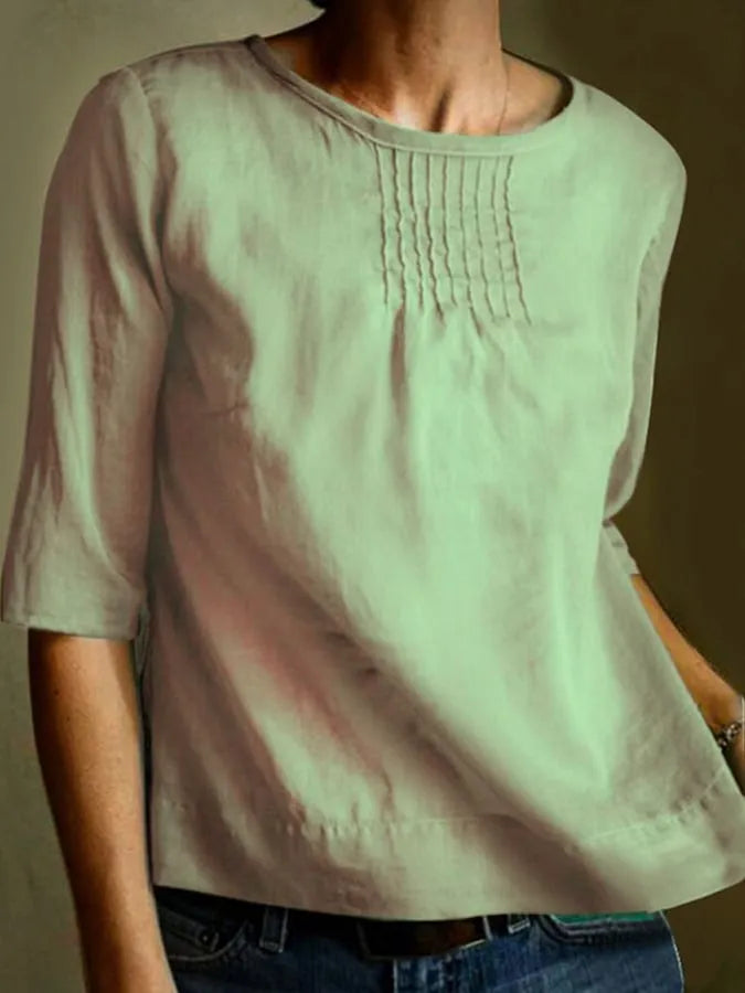 Elegant Mid Sleeve Shirt with Soft Pleats