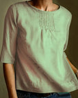 Elegant Mid Sleeve Shirt with Soft Pleats
