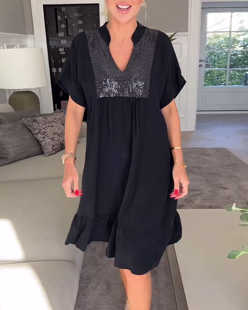 Flowy V-Neck Dress with Soft Pleats