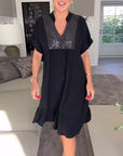 Flowy V-Neck Dress with Soft Pleats
