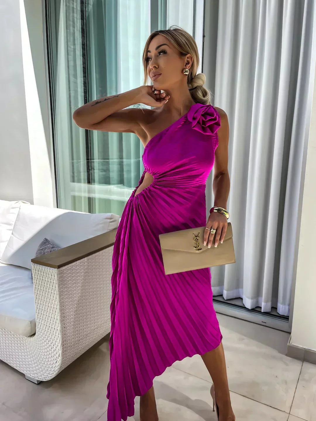 Elegant Flower Print Midi Dress