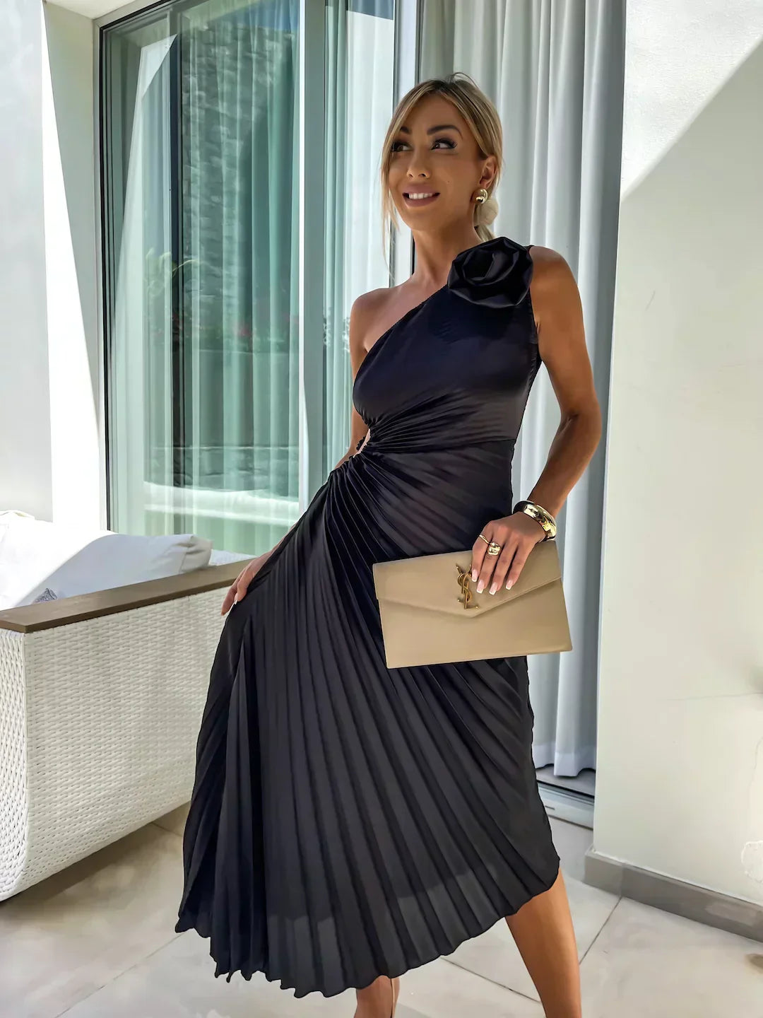 Elegant Flower Print Midi Dress