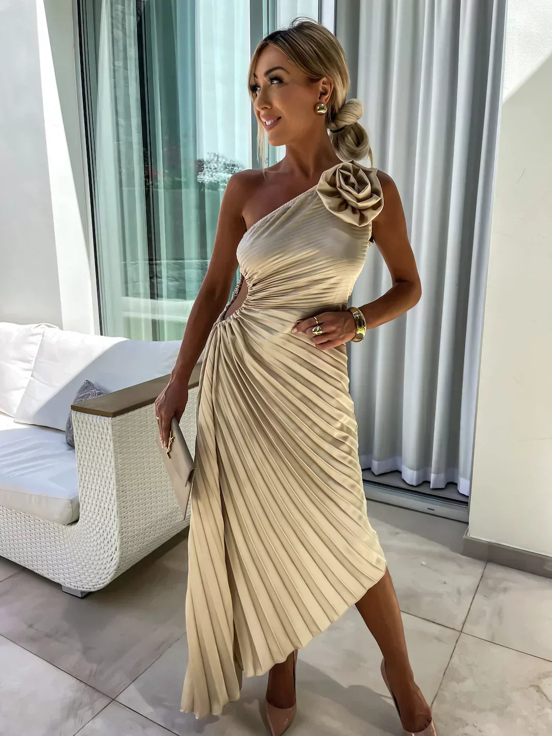 Elegant Flower Print Midi Dress