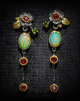 Boho Earrings with Opal and Red Zirconia